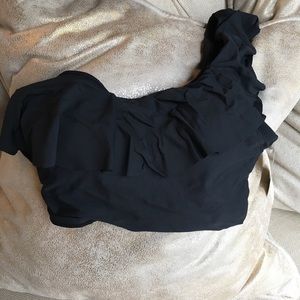 One shoulder, ruffled bikini top